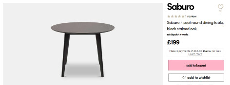 Saburo 4 Seat Black Table RRP £199