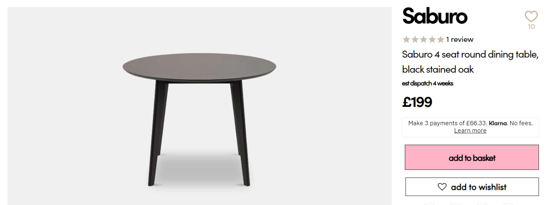 Saburo 4 Seat Black Table RRP £199