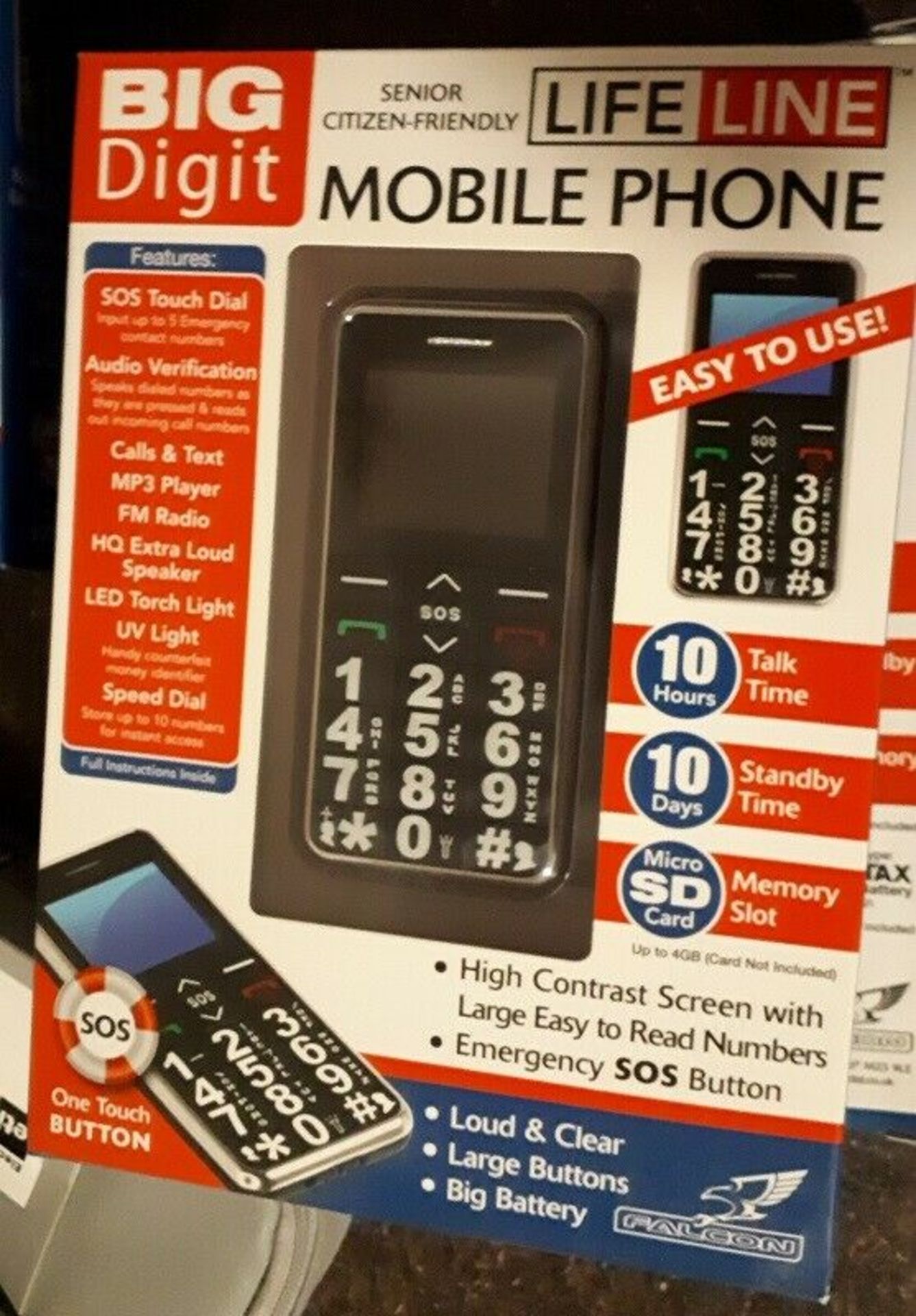 4 x NEW BOXED BIG DIGIT LIFE LINE MOBILE PHONE. 10 HOURS TALK TIME. 10 DAYS STANDBY TIME. MICRO SD