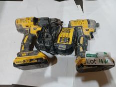 DEWALT BRUSHLESS CORDLESS DCD778 DRILL & DCF787 IMPACT DRIVER WITH 2 BATTERIES AND CHARGER