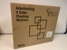 10 X NEW BOXED SETS OF GATTON DESIGN INTERLOCKING 4 CUBE FLOATING SHELVES IN WHITE. RRP £45 EACH SET