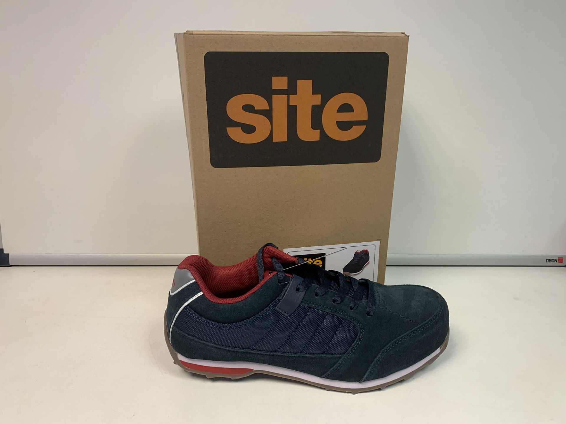 4 X NEW BOXED PAIRS OF STRETA SAFETY TRAINERS NAVY. SIZE 10. (ROW8) Suede leather and mesh upper.