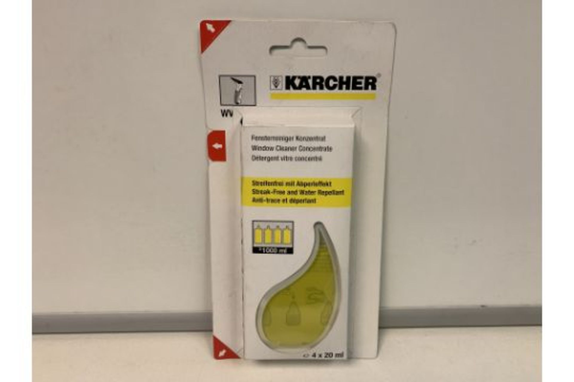 24 X NEW PACKS OF 4 KARCHER WINDOW CLEANER CONCENTRATE. STREAK FREE, WATER REPELLANT. (ROW19)