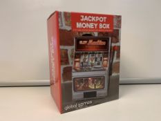 8 X NEW BOXED GLOBAL GIZMOS JACKPOT MONEY BOX. 2 IN 1 PLAY AND SAVE JACKPOT SLOT MACHINE MONEY