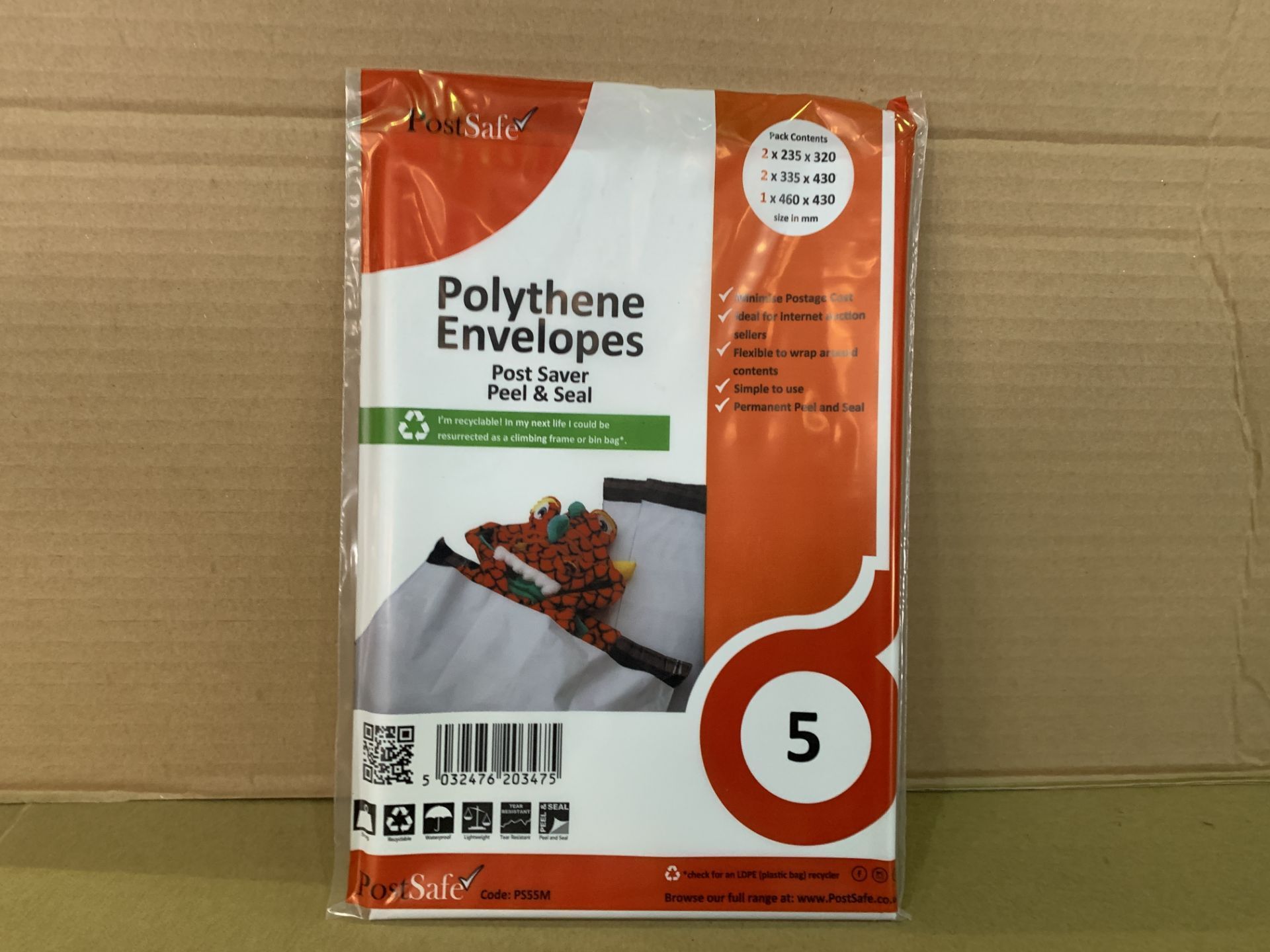 100 X BRAND NEW PACKS OF 5 POLYTHENE POSTING ENVELOPES R15