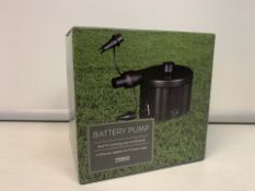 10 X NEW BOXED TESCO BATTERY PUMPS. IDEAL FOR CAMPING, TRIPS AND FESTIVALS. 3 DIFFERENT ADAPTORS