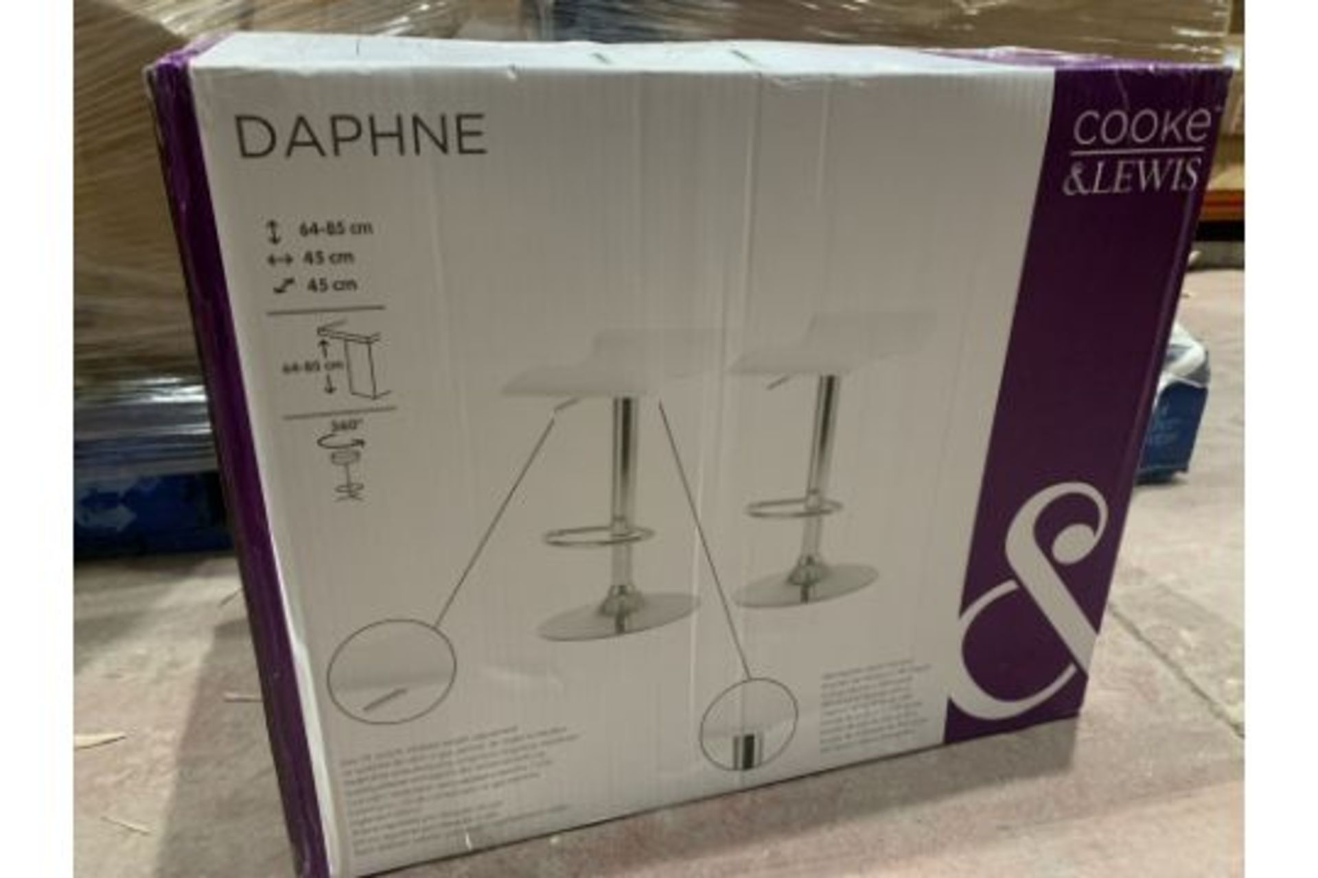 2 X BRAND NEW DAPHNE 64-85CM WHITE 360 DEGREE GAS LIFT BAR STOOLS R9