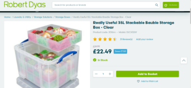 NEW Really Useful 35L Stackable Bauble Storage Box With Two Shelves - Clear. (ROW10)RRP £29.99 EACH.