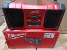 MILWAUKEE M18 JSRDAB+-0 230V OR 18V DAB+ / FM SITE RADIO (857FJ), INCLUDES PLUG, BOXED, UNCHECKED.