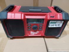 MILWAUKEE M18 JSRDAB+-0 230V OR 18V DAB+ / FM SITE RADIO (857FJ) INCLUDES PLUG,BOXED, UNCHECKED.