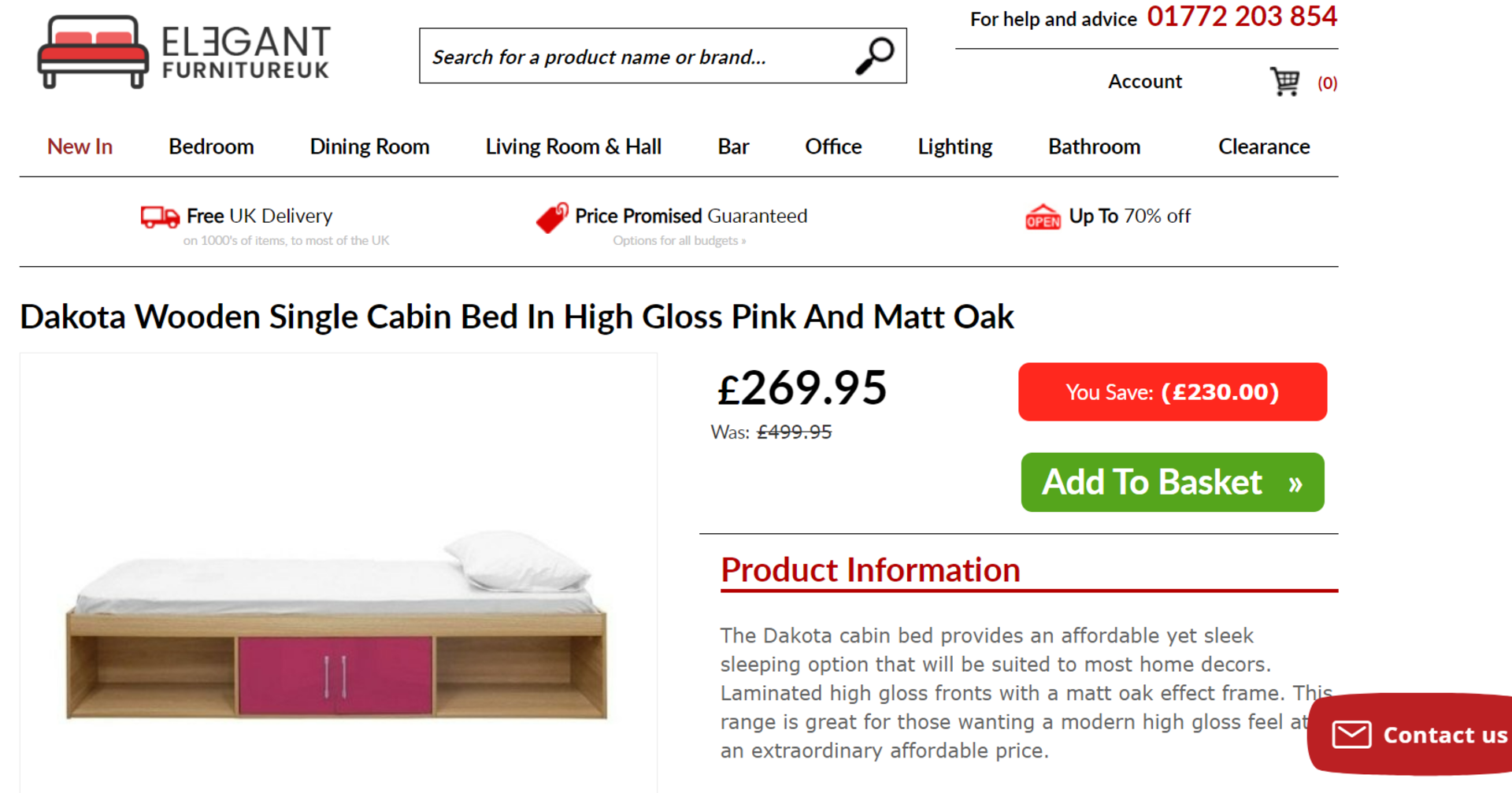 NEW BOXED Dakota Wooden Single Cabin Bed In High Gloss Pink And Matt Oak. RRP £499.95. The Dakota - Image 2 of 2