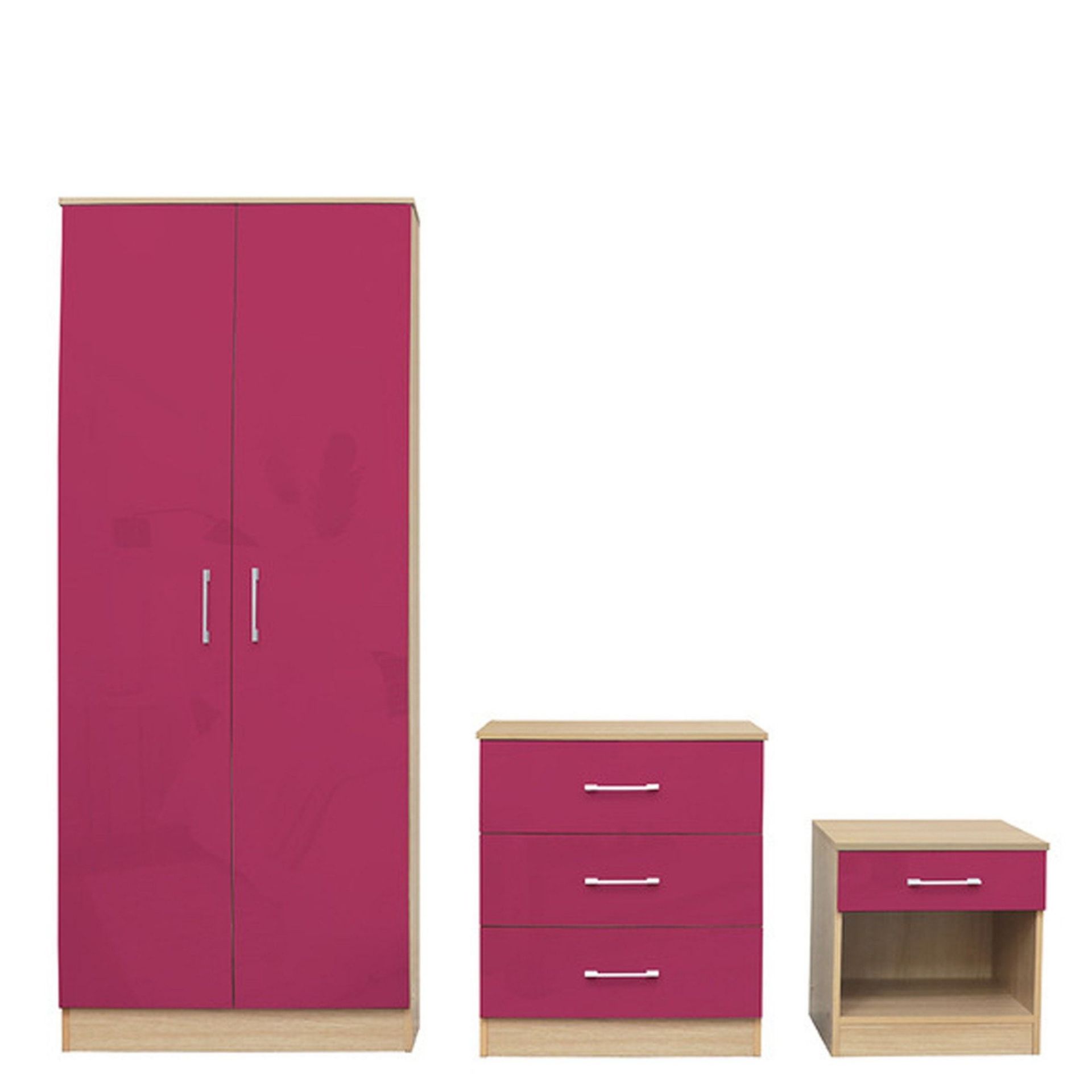 NEW BOXED 3 Piece Dakota Pink Bedroom Set. RRP £404.99. Made From MDF High Class Contemporary Style. - Image 2 of 2