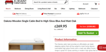 3 X NEW BOXED Dakota Wooden Single Cabin Bed In High Gloss Blue And Matt Oak. RRP £499.95 EACH.