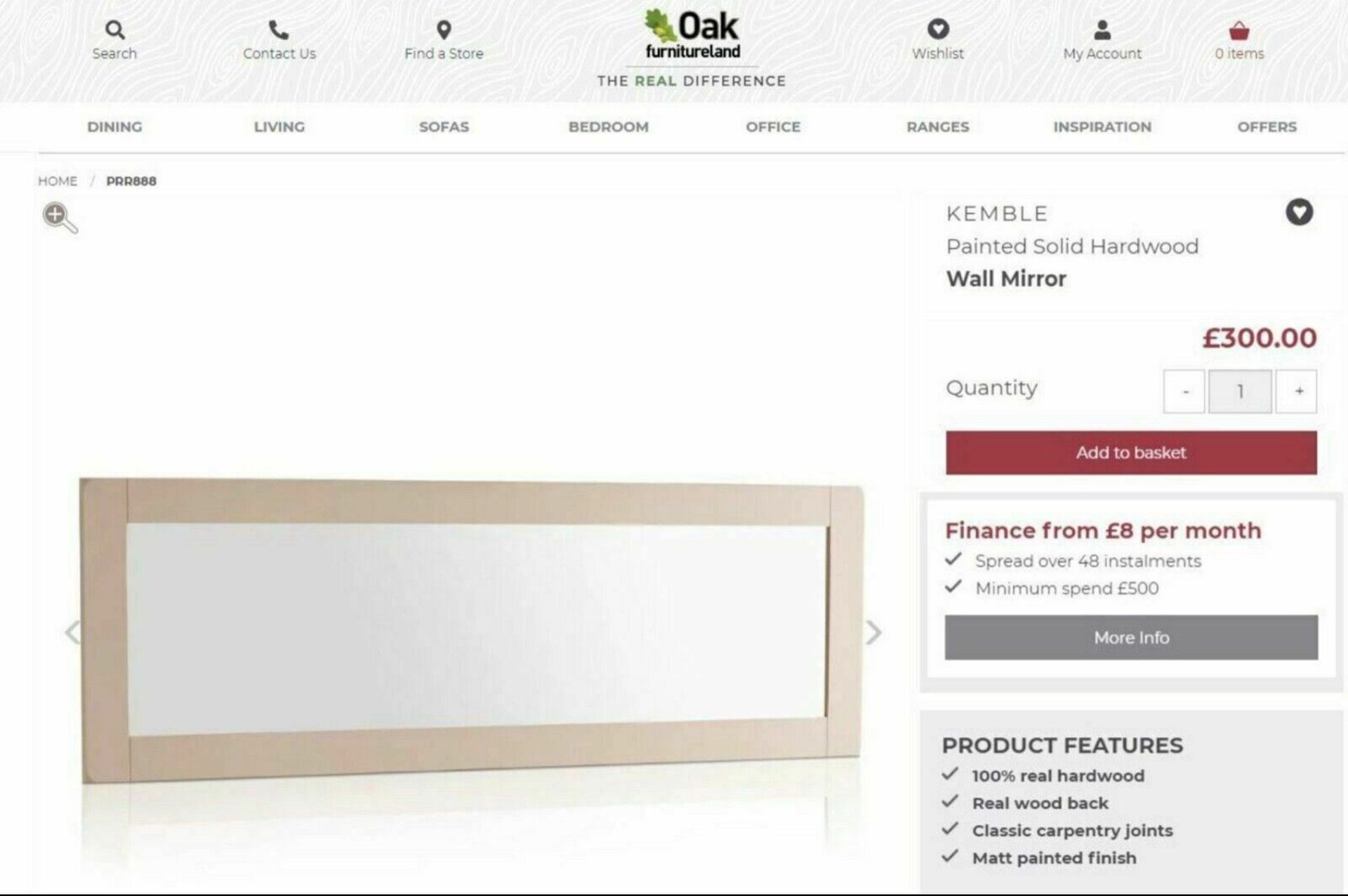 5 x NEW BOXED KEMBLE RUSTIC SOLID OAK & PAINTED WALL MIRROR. 1800x600MM. RRP £330 EACH, TOTAL RRP £