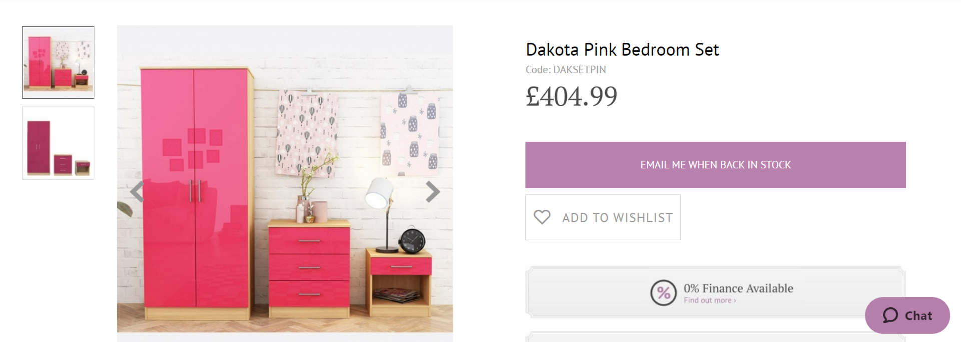 NEW BOXED 3 Piece Dakota Pink Bedroom Set. RRP £404.99. Made From MDF High Class Contemporary Style. - Image 2 of 2