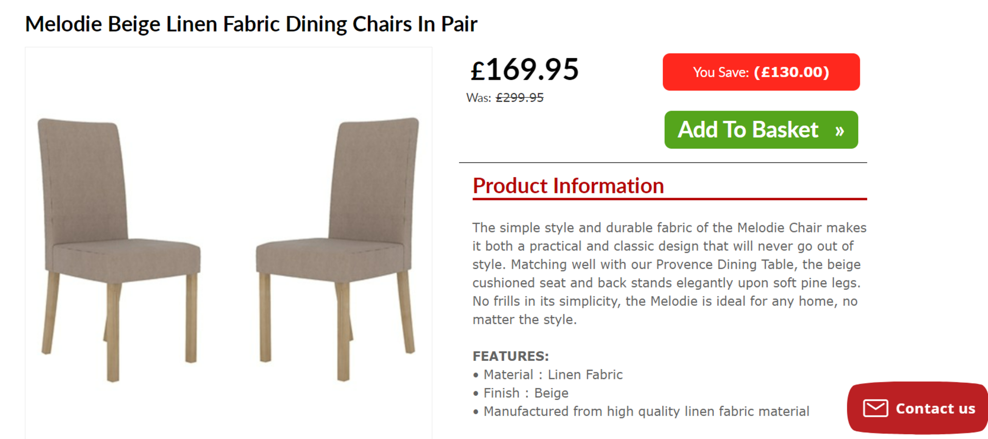 NEW BOXED Set of Four Melodie Beige Linen Fabric Dining Chairs. RRP £299.95 per pair, total lot - Image 2 of 2