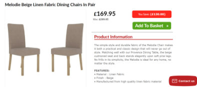 NEW BOXED Set of Four Melodie Beige Linen Fabric Dining Chairs. RRP £299.95 per pair, total lot