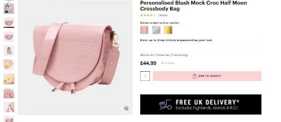 4 x NEW PACKAGED Beauti Mock Croc Half Moon Bag Blush. RRP £29.99 each - Note: Item is not