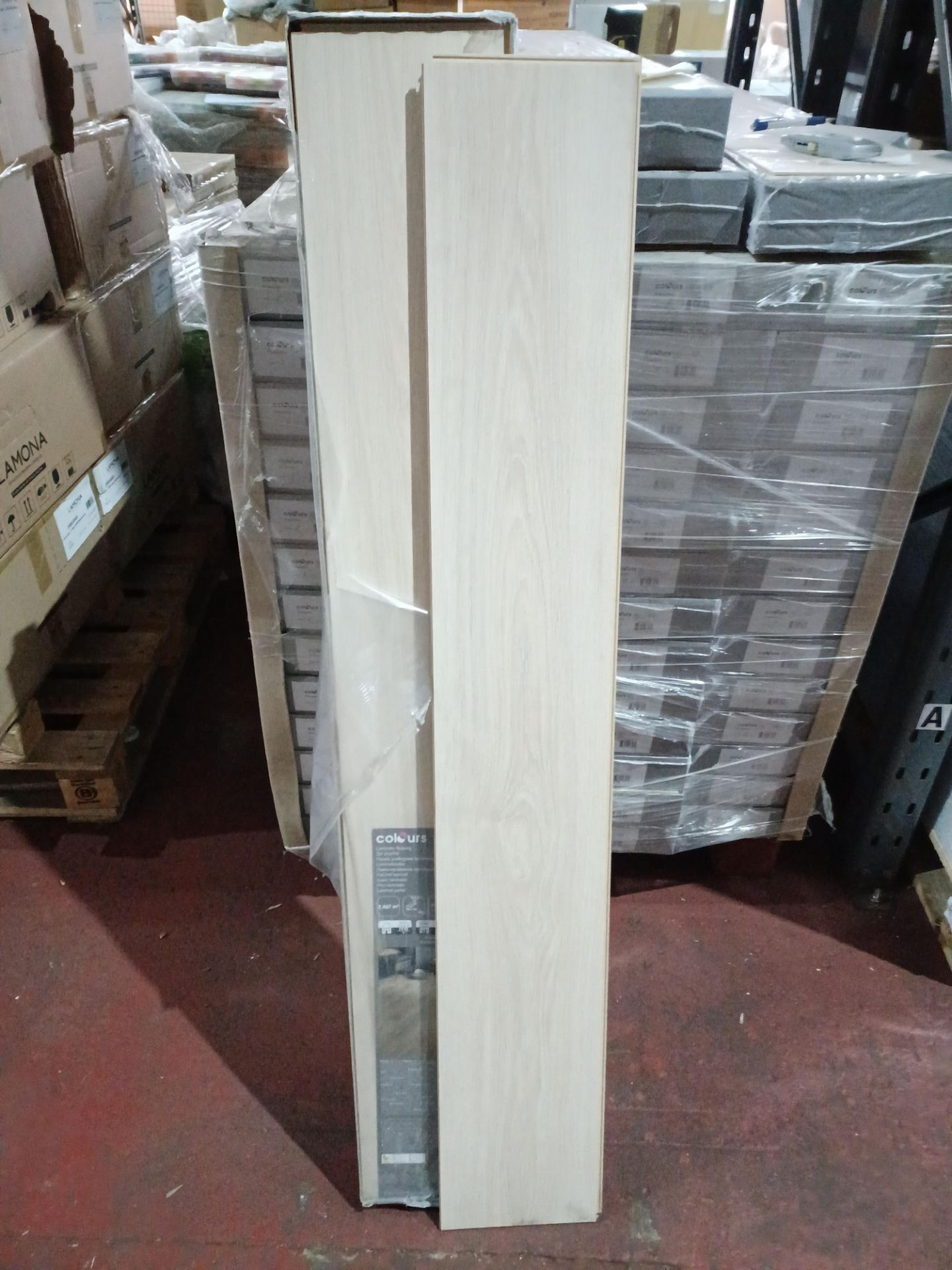 PALLET TO CONTAIN 8 X NEW SEALED PACKS OF SHEPPARTON LAMINATE FLOORING. EACH PACK CONTAINS 2.