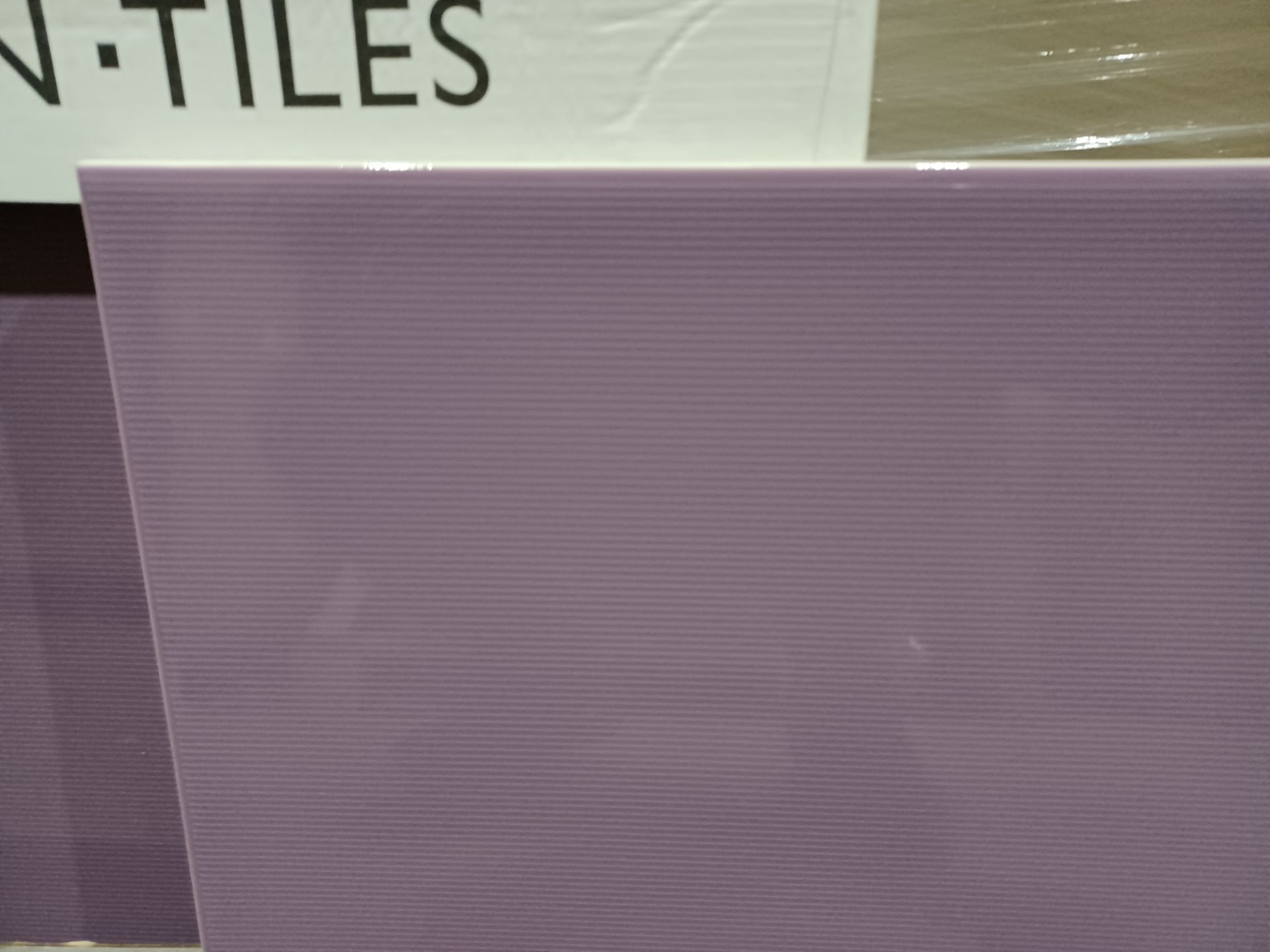 PALLET TO CONTAIN - NEW PACKAGED 23.76m2 OF JOHNSON TILES PURPLE STRIPE GLOSS WALL AND FLOOR - Image 2 of 2