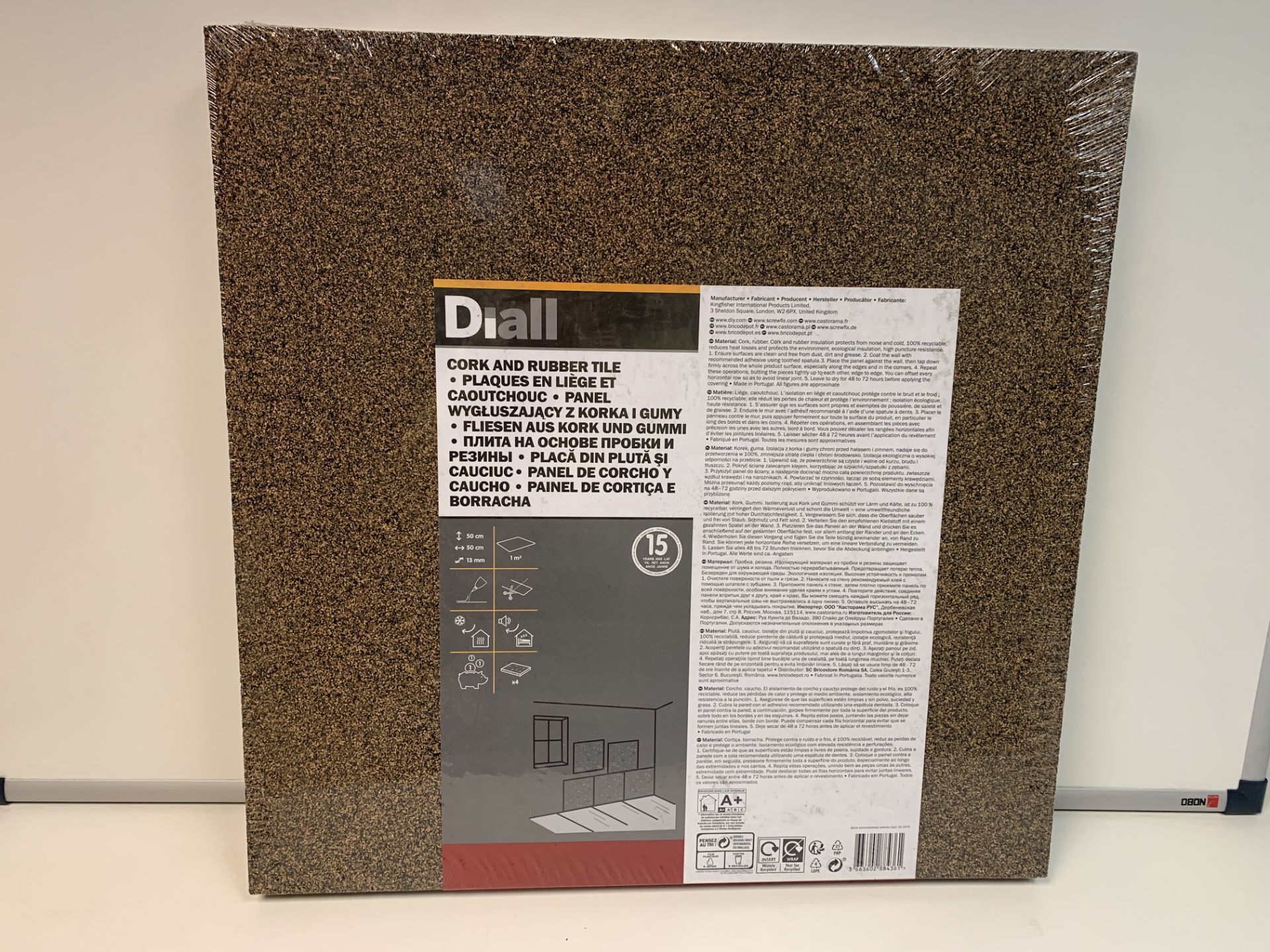 6 X NEW PACKAGED PACKS OF 4 DIALL CORK & RUBBER TILES FOR INSULATION PROTECTION FROM NOISE AND COLD.