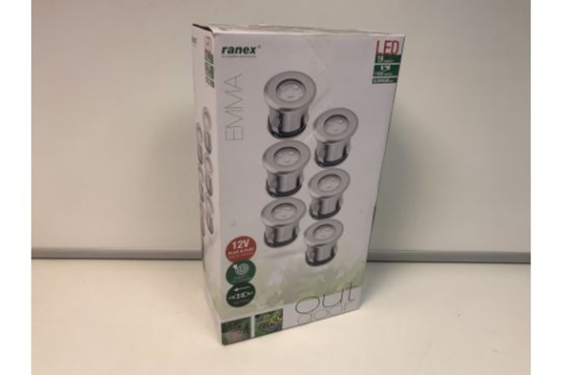 4 X NEW BOXED SETS OF 6 RANEX EMMA OUTDOOR UPLIGHTS. 12V PLUG & PLAY, EASY TO CONNECT, ADAPTOR + 12M