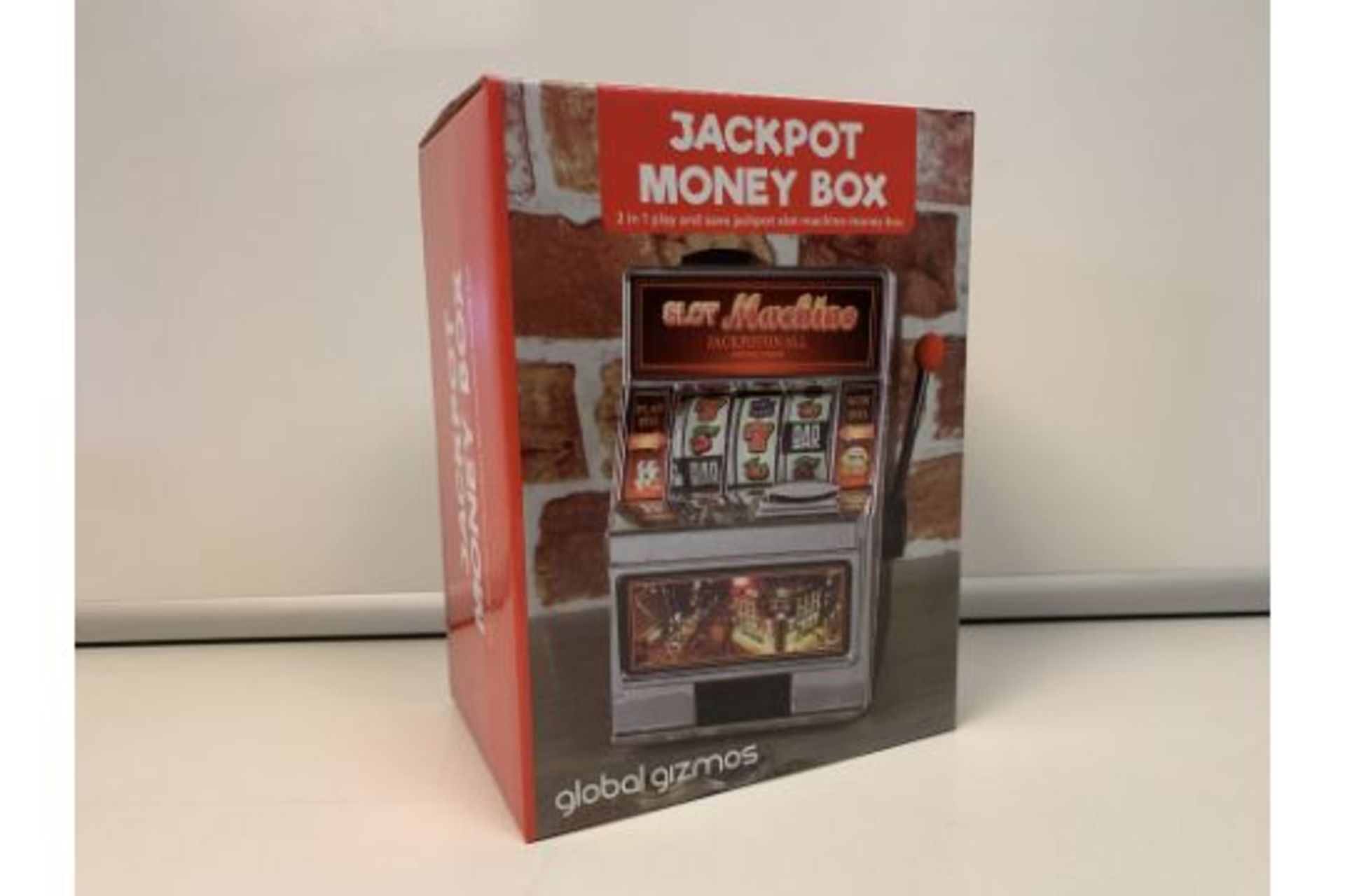 8 X NEW BOXED GLOBAL GIZMOS JACKPOT MONEY BOX. 2 IN 1 PLAY AND SAVE JACKPOT SLOT MACHINE MONEY