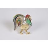 Broche en forma de gallo en oro bicolor, citrino, cristal de tonalidad verde, diamante talla brillan