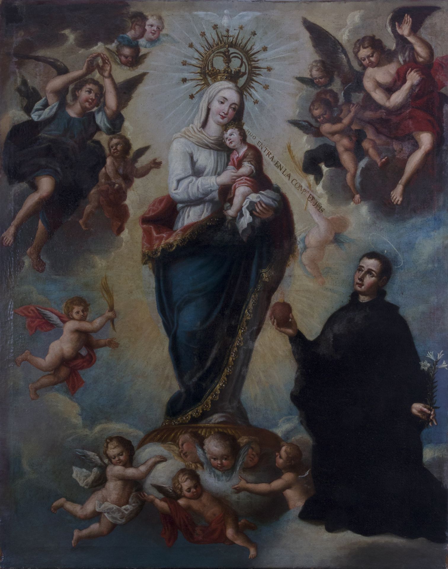 Escuela colonial, México, siglo XVIII. San Agustín con la Virgen y el Niño Jesús.