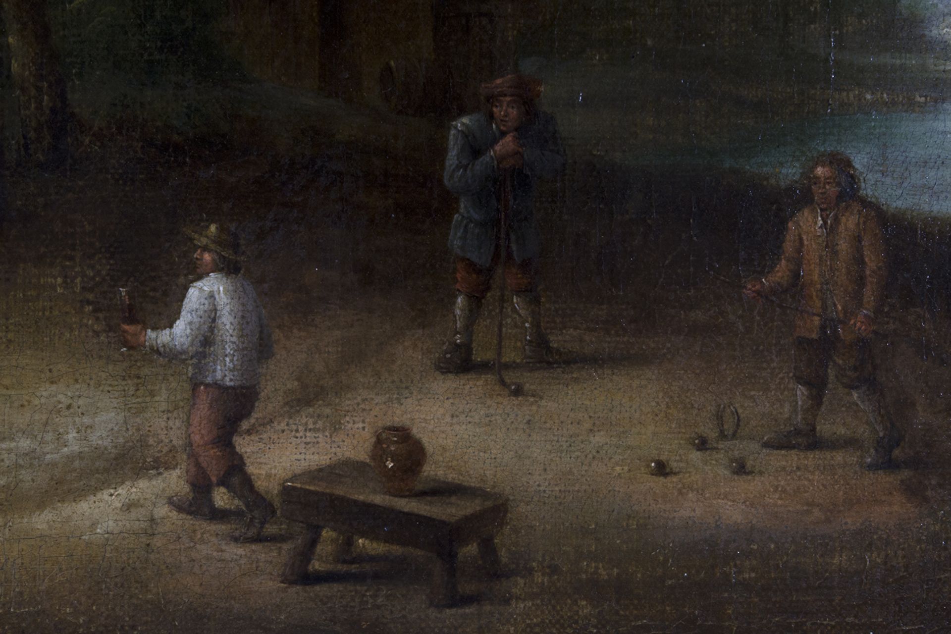 Escuela holandesa del siglo XVII. Seguidor de David Teniers. Paisaje con campesinos jugando a bolos. - Image 4 of 9