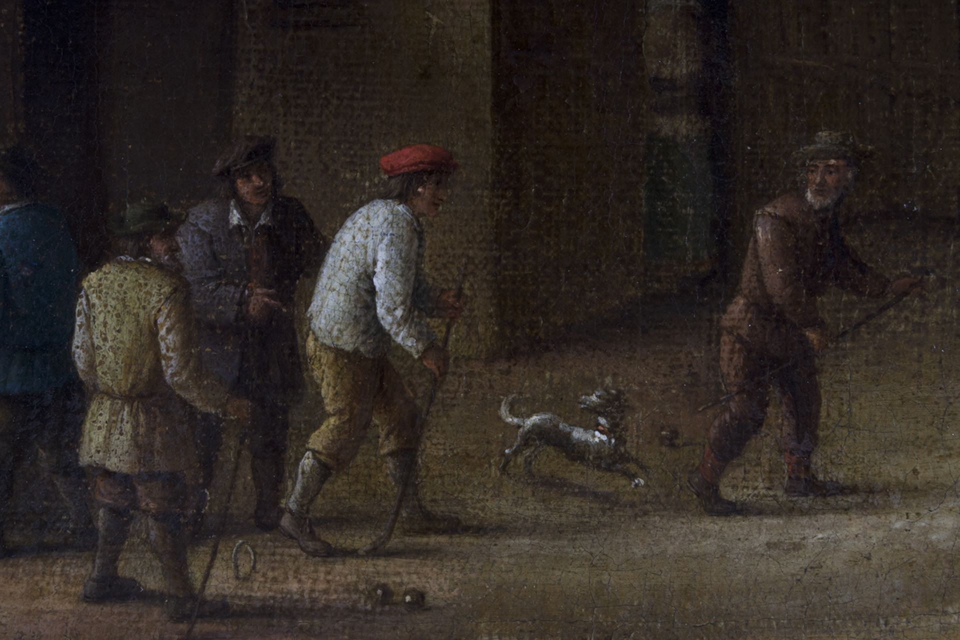 Escuela holandesa del siglo XVII. Seguidor de David Teniers. Paisaje con campesinos jugando a bolos. - Image 3 of 9