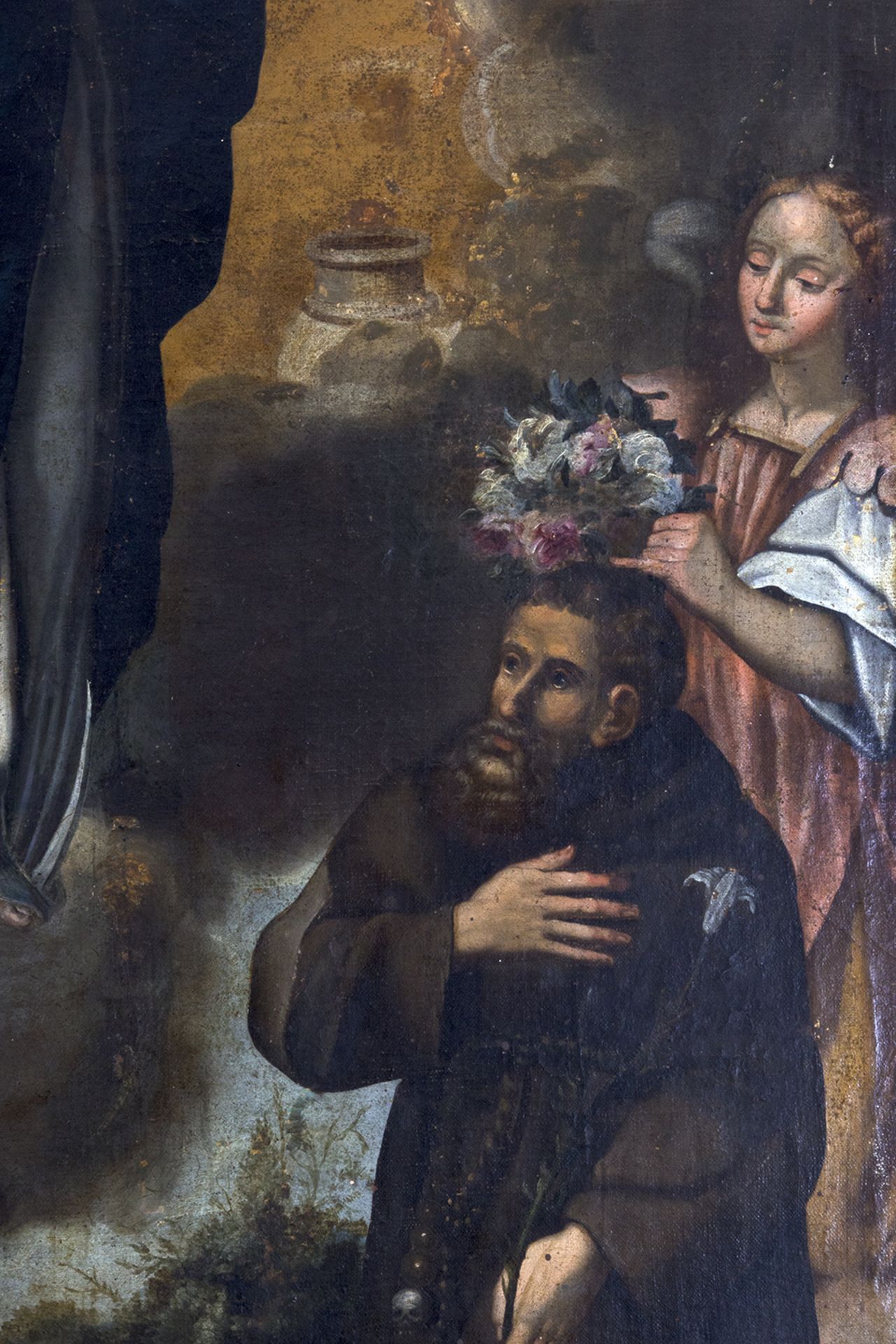 Escuela española del siglo XVII. Aparición de la Virgen a San Francisco y San Antonio. - Image 4 of 6