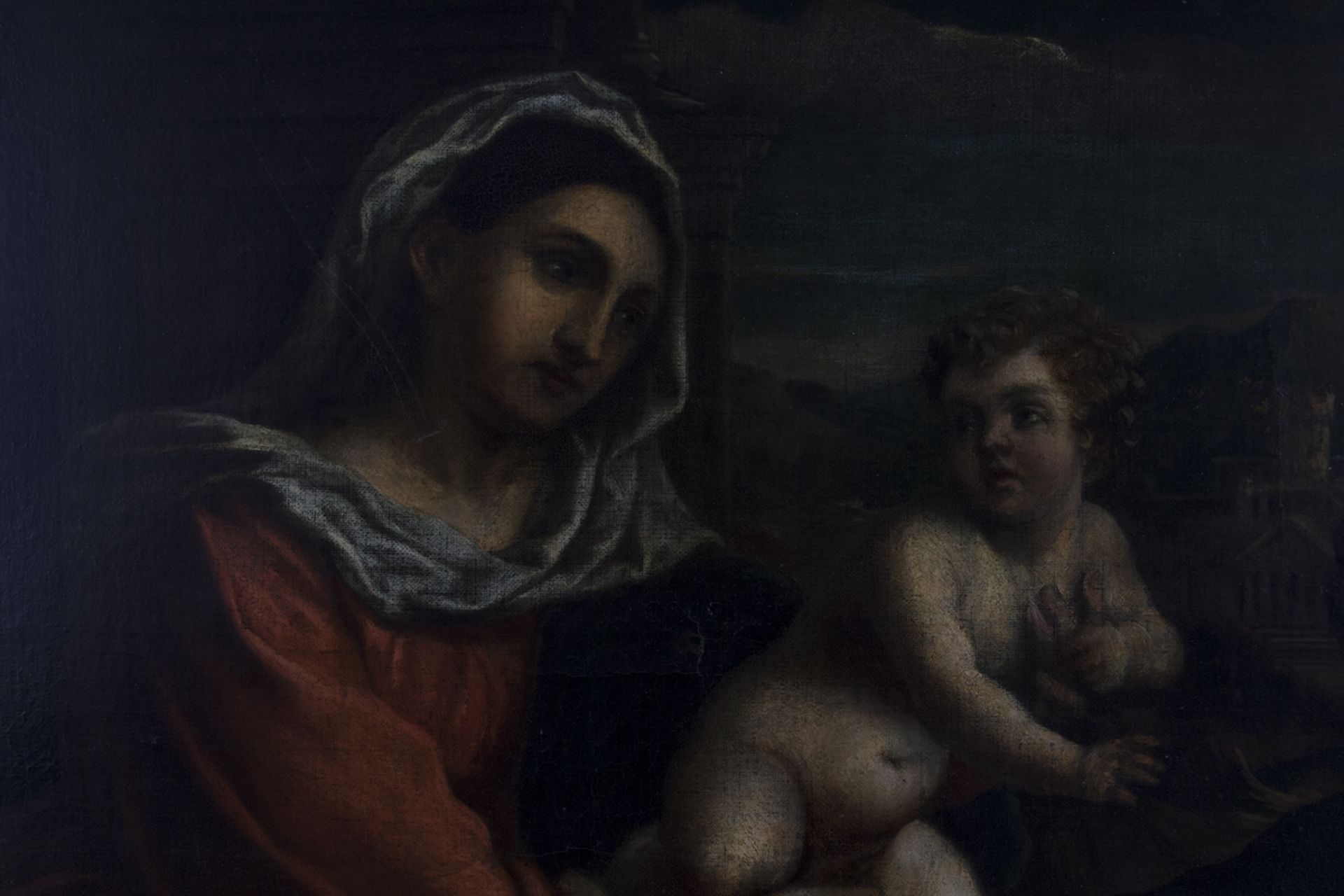 Escuela italiana del siglo XVII. La Virgen con el Niño, San Juan Bautista y Santa Catalina. - Bild 3 aus 5