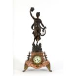Reloj francés en calamina y mármol, principios del siglo XX.