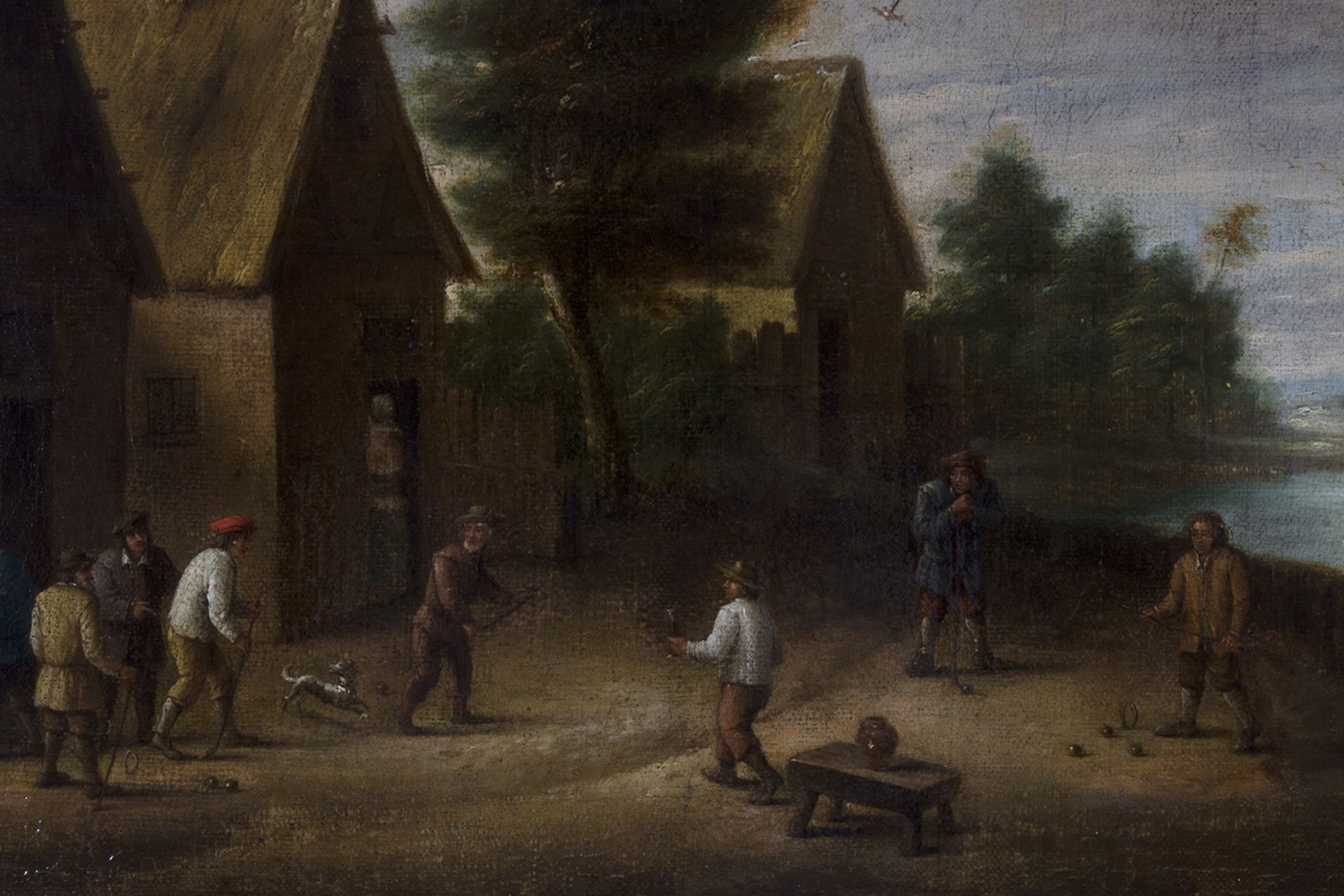 Escuela holandesa del siglo XVII. Seguidor de David Teniers. Paisaje con campesinos jugando a bolos. - Image 2 of 9