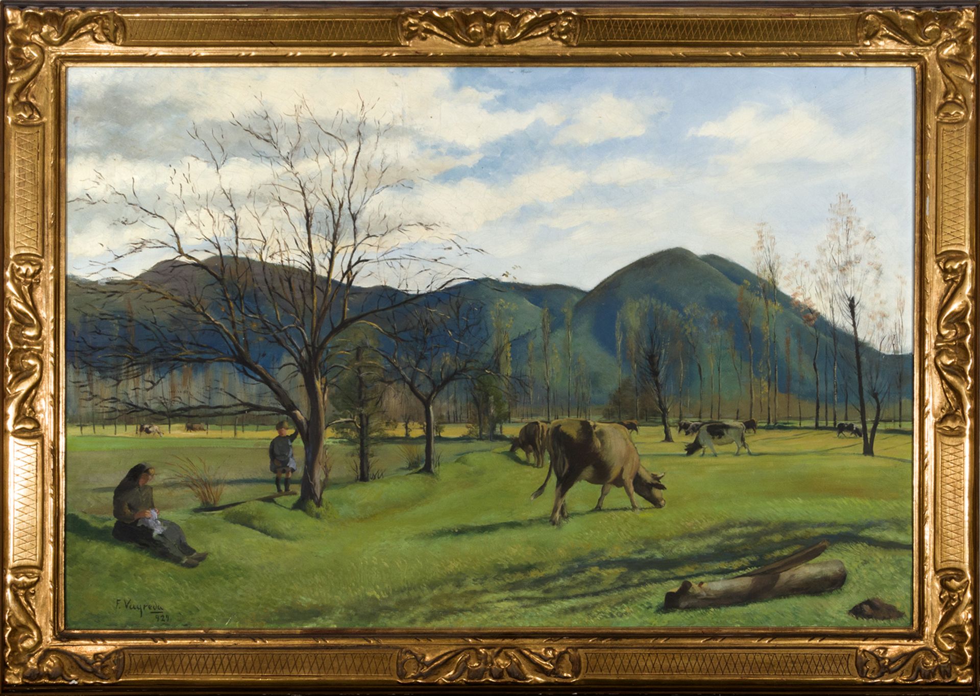 Francesc Vayreda (Olot, 1888-1929) Paisaje con figuras.