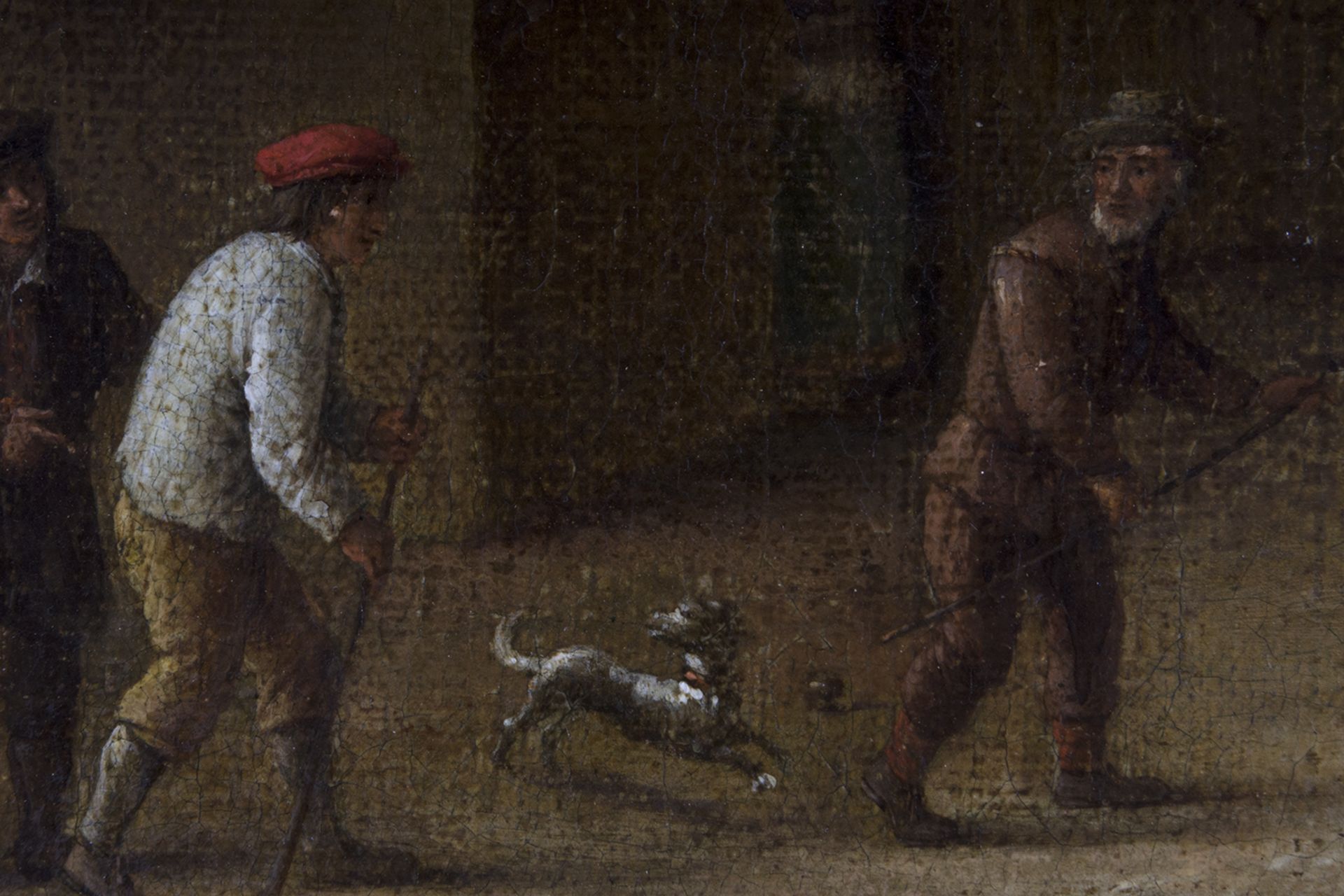 Escuela holandesa del siglo XVII. Seguidor de David Teniers. Paisaje con campesinos jugando a bolos. - Image 6 of 9