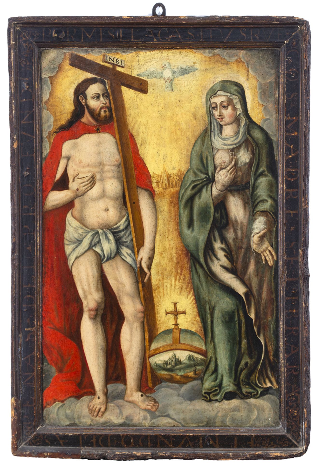 Spanish school of the 16th century. Jesus and the Virgin with the Holy Spirit.