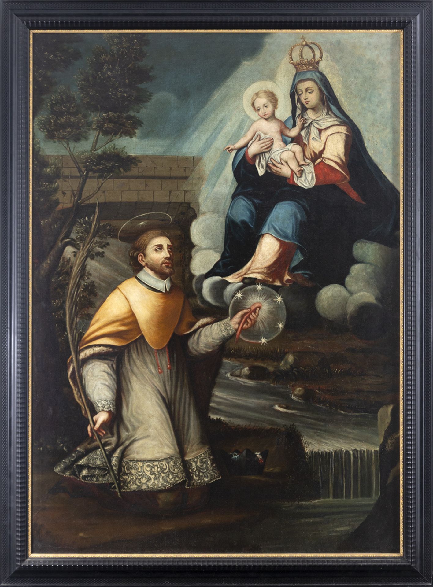 Colonial school, Mexico, 17th century. Appearance of the Virgin to San Juan Nepomuceno.