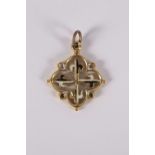 Mallorcan cross pendant in gold and enamels.