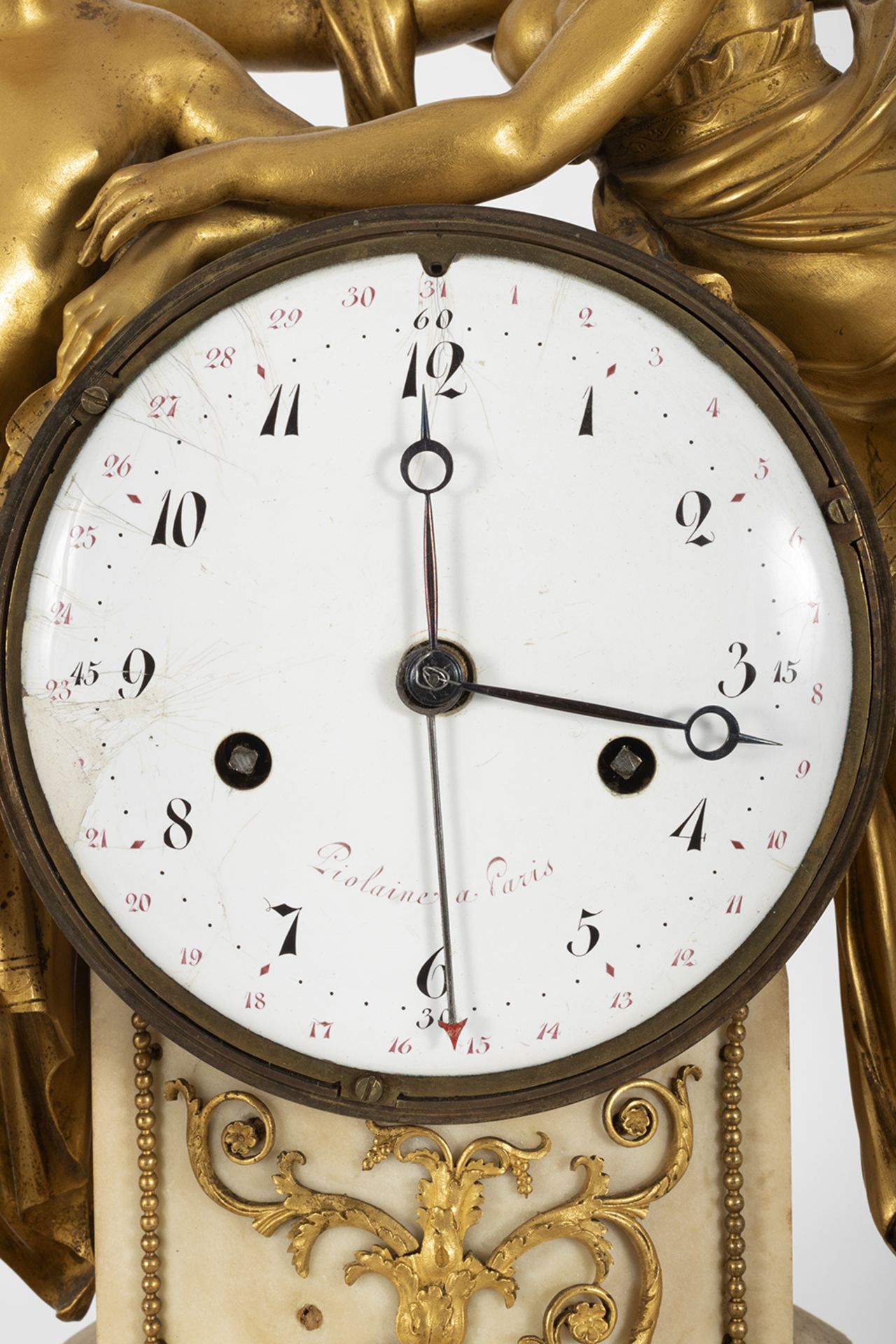 Empire table clock in gilt bronze and marble with representation of Venus and Adonis with dog and a  - Bild 4 aus 6