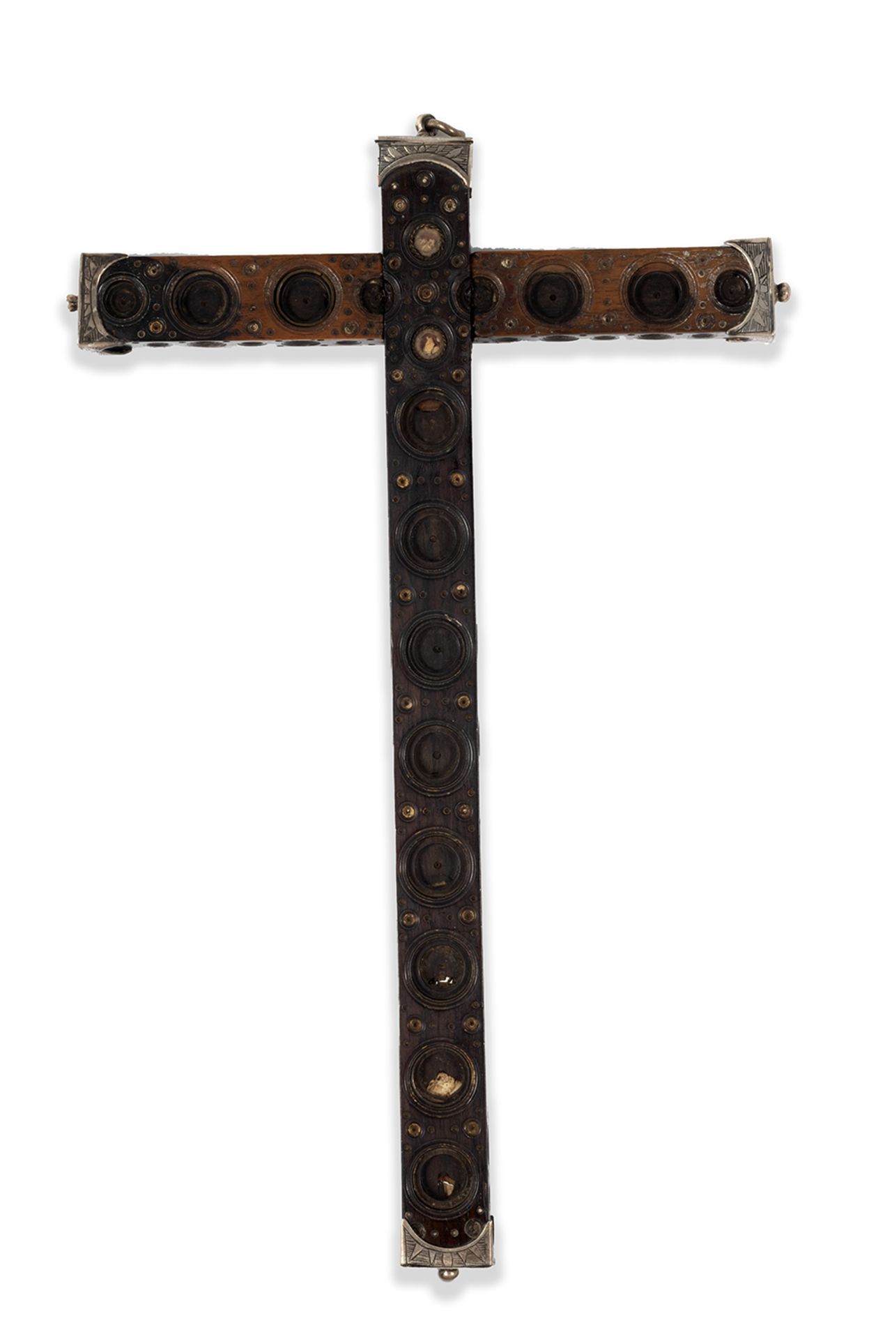 Spanish Colonial reliquary cross in wood with viriles housing relics and silver finishes. Mexico, 18 - Bild 5 aus 5