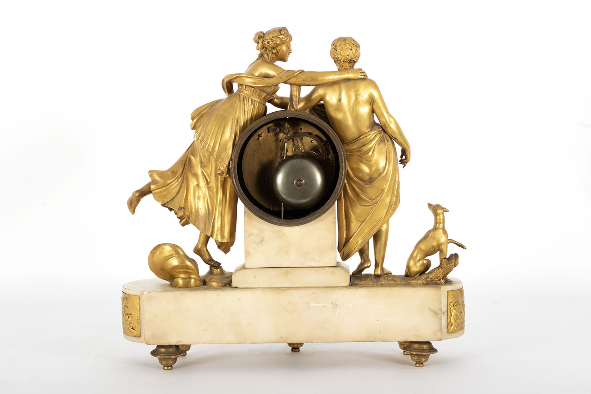 Empire table clock in gilt bronze and marble with representation of Venus and Adonis with dog and a  - Bild 6 aus 6