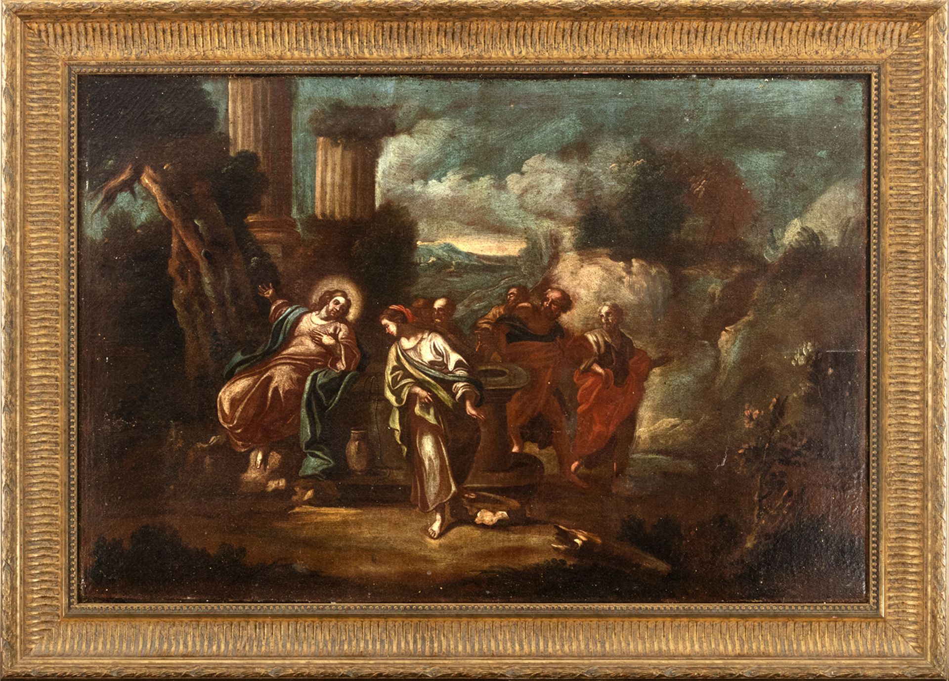 Italian school, 17th century. Jesus and the Samaritan woman.