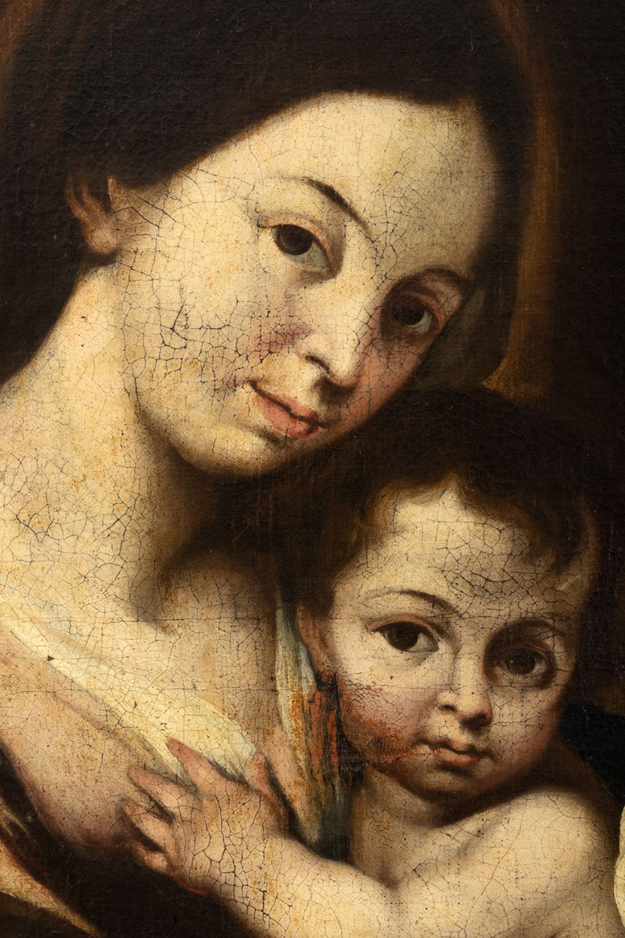 Spanish school, late 17th century.  Follower of Murillo. Virgin with Child. - Bild 3 aus 5