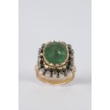 Rosette ring, Elizabethan style in gold and views in silver with emeralds, oval cut and Diamonds, ro