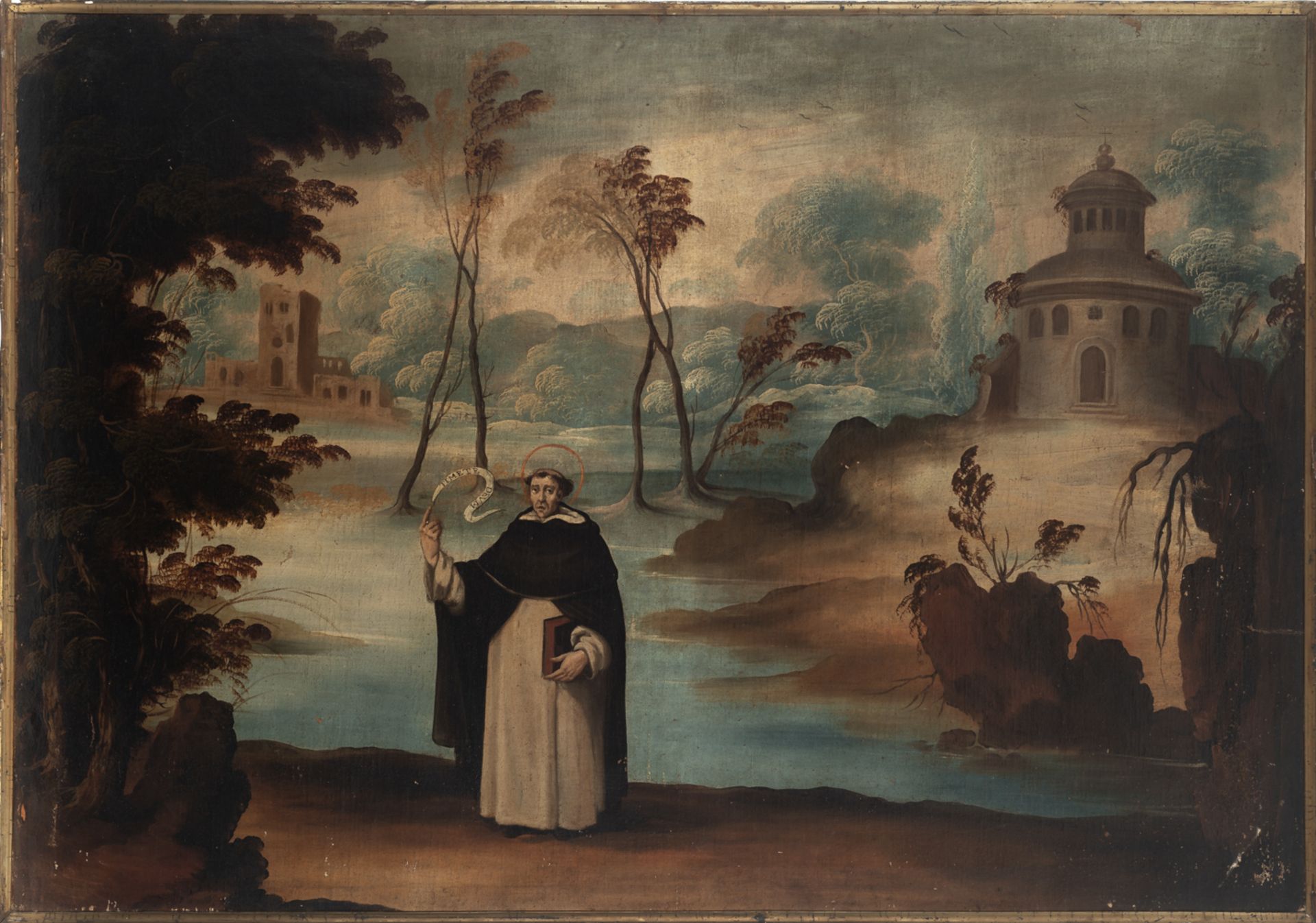 Castillian school, 17th century. Circle of Benito Manuel Agüero.Landscape with Saint Vicent Ferrer.