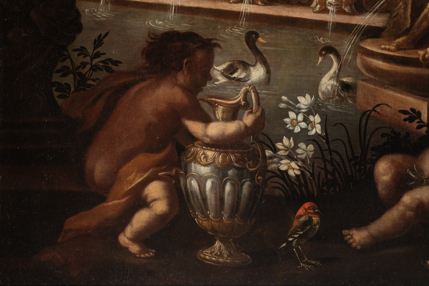 Italian school, 17th century. Garden with fountain and cupids. - Image 4 of 6