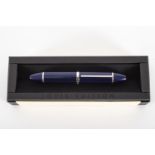 Louis Vuitton fountain pen "Cargo" collection. In blue lacquer with black stripes and platinum plati