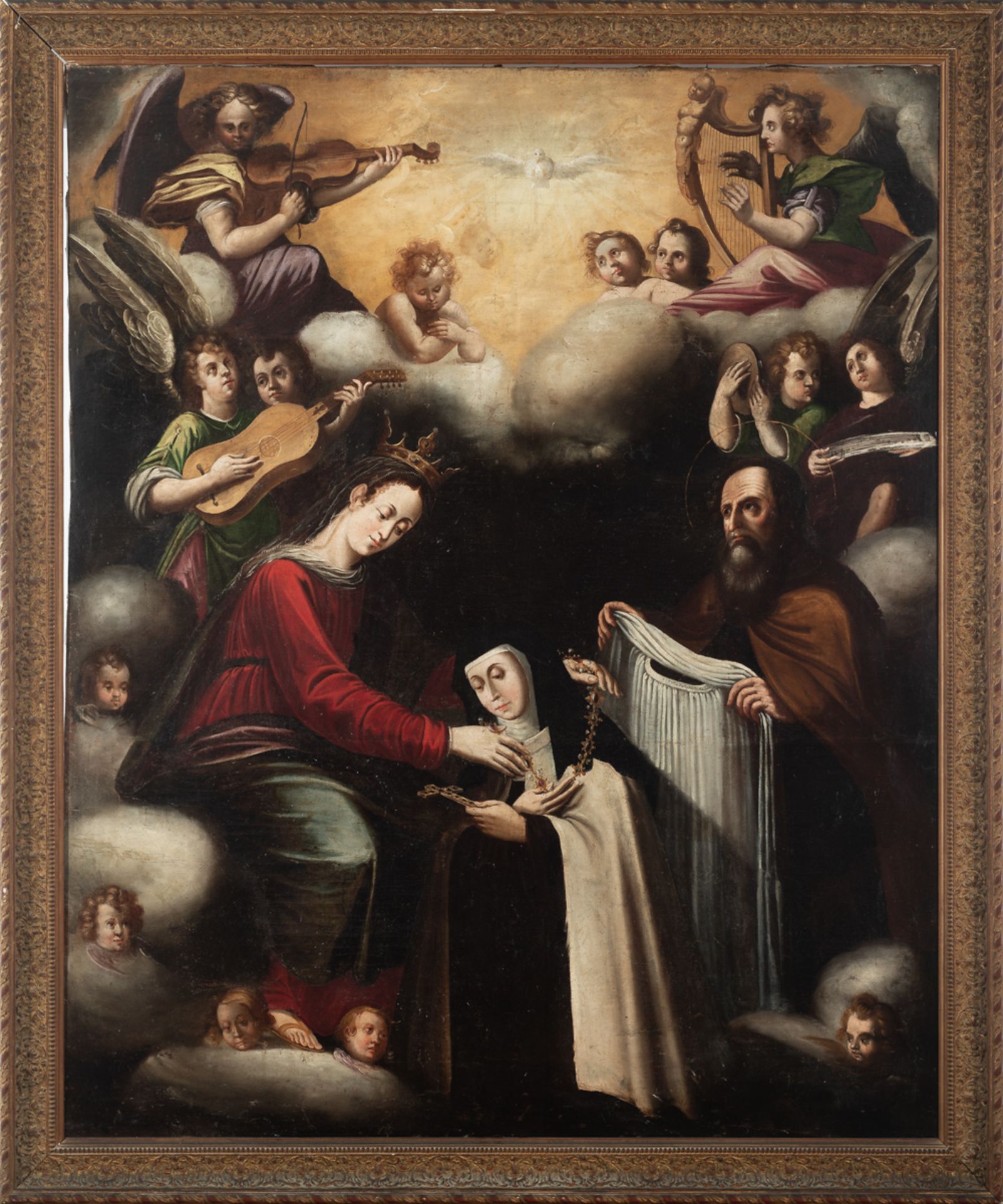 Sevillan school, 17th century. Teresa of Avila Receives the Veil and Necklace from the Virgin and St